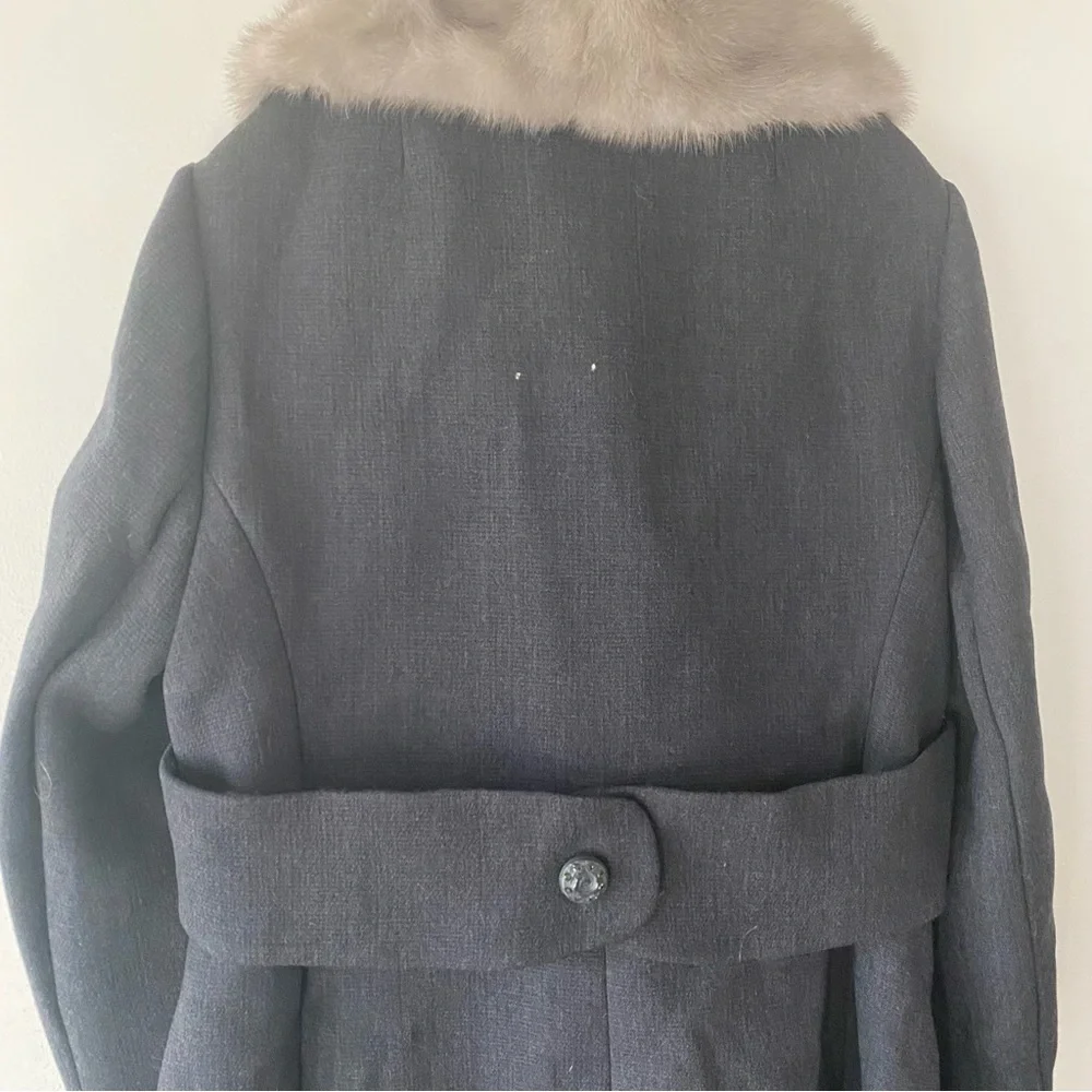 Gray mink fur collar vintage 70’s maxi length peacoat - Picture 5 of 6
